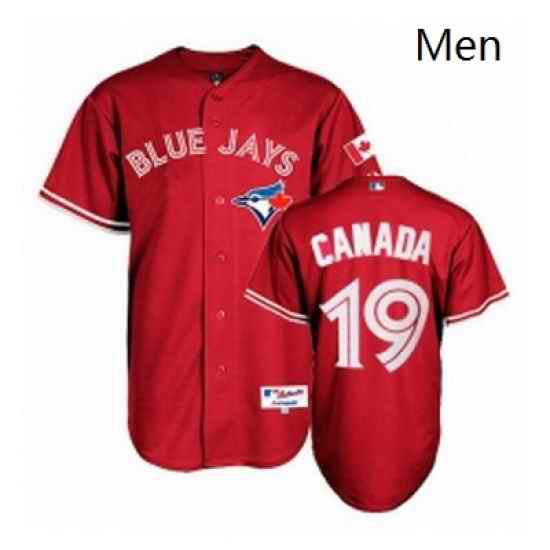 Mens Majestic Toronto Blue Jays 19 Jose Bautista Authentic Red Canada Day MLB Jersey